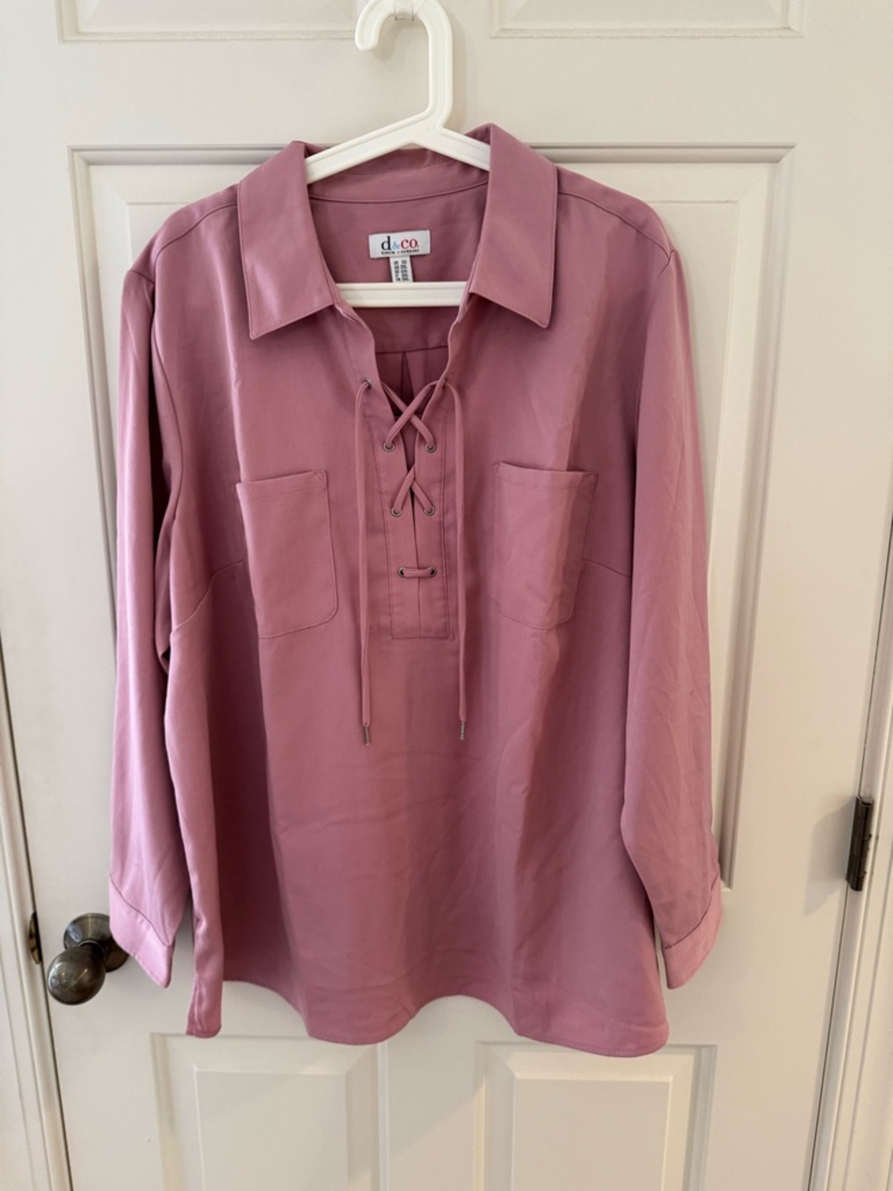 Denim&Co Mauve Lace-Up Collared Blouse